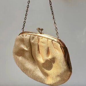 Vintage Shimmery Gold Evening Bag with Wrist Strap
